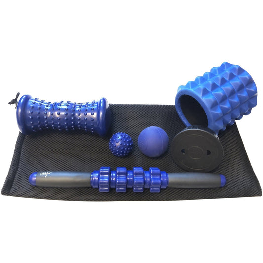 Maji Sports - Muscle Massage - Home Muscle Massage Bundle - Myofacial Pain Syndrome - Silicone Trigger Point Ball - Deep Tissue Roller Stick - Foot Massager - Mini Travel Foam Roller